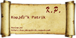 Kopják Patrik névjegykártya